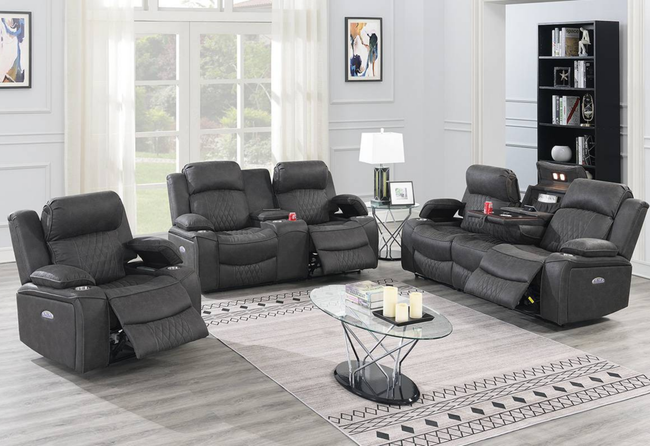 Christopher Charcoal Reclining Sofa Set -  POWER MOTION W/ USB CHARGER