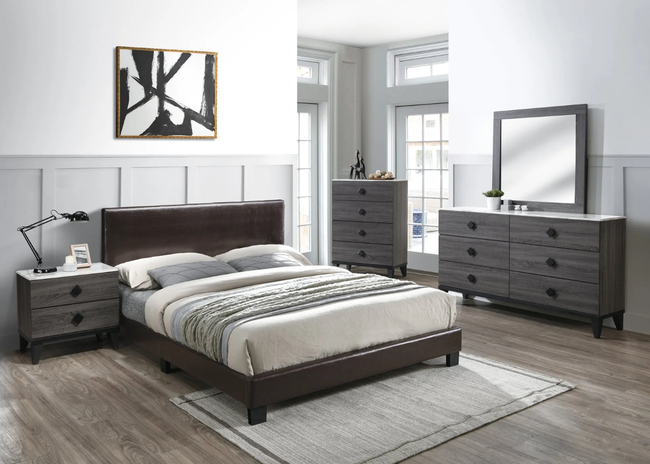 Rollin 4-Pcs Brown/Grey Bedroom Set - F/Q Size - DAROSI FURNITURE