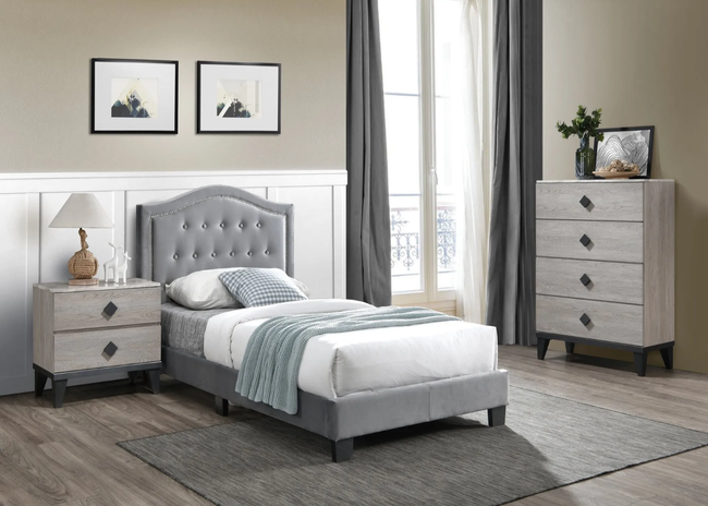 Oberyn 3-Pieces Cream/Grey Bedroom Set - T/F/Q Size