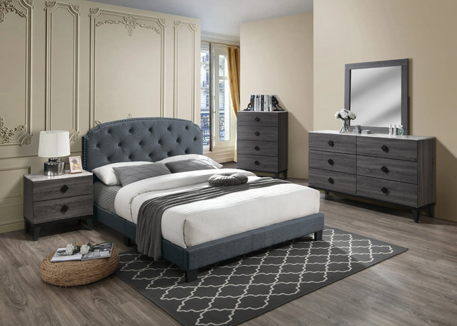 Olley 4-Pieces Charcoal Bedroom Set - F/Q Size - DAROSI FURNITURE