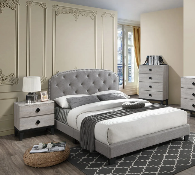 Olley 3-Pieces Light Grey/Cream Bedroom Set - T/F/Q Size