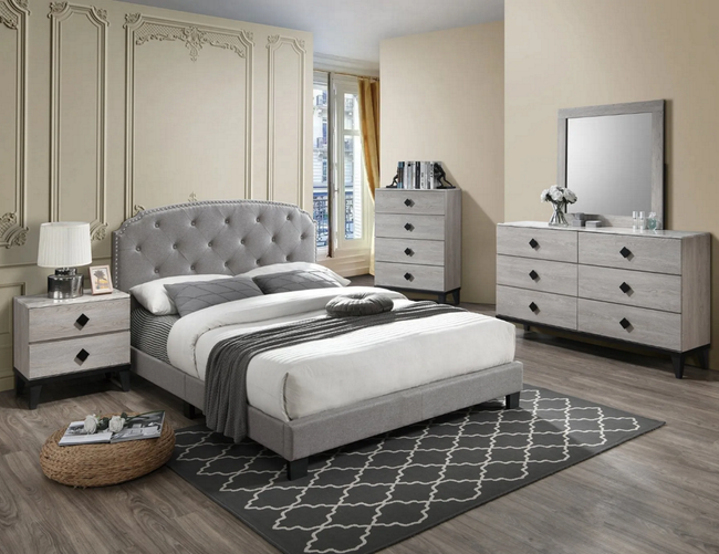 Olley 4-Pcs Light Grey Bedroom Set - F/Q Size