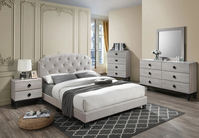 Olley 4-Pieces Cream/L. Brown Bedroom Set - F/Q Size