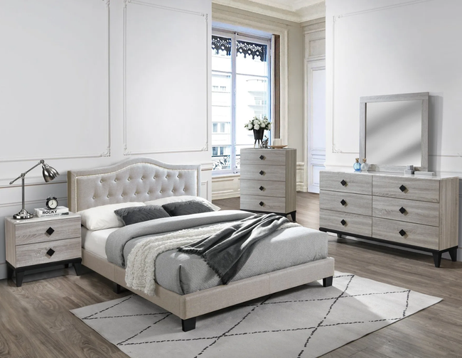 Oberyn  4-Pieces Cream/L. Brown Bedroom Set - F/Q Size